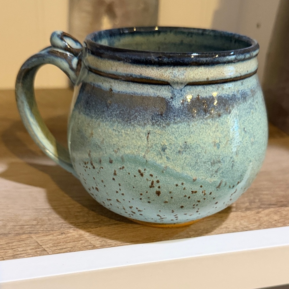 Handcrafted Riverstone Pottery Speckled Ceramic Mug in Teal and Blue